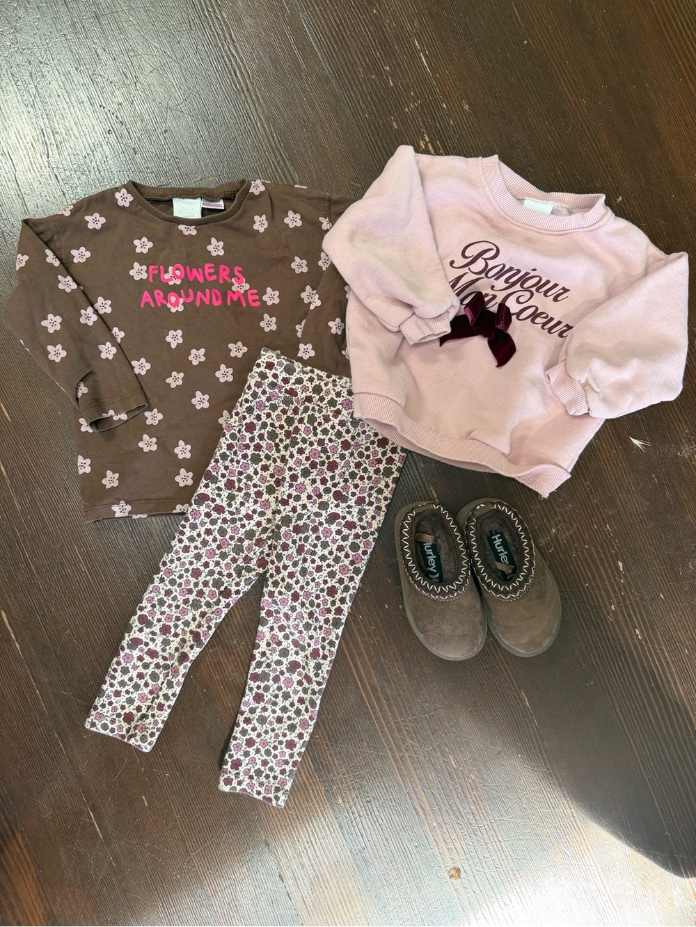 Zara Toddler Bundle Brown & Light Pink Floral Matching Set